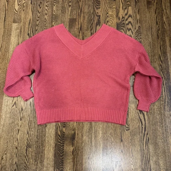 Zenana Outfitters Raspberry V-Neck Sweater - Picture 6 of 8